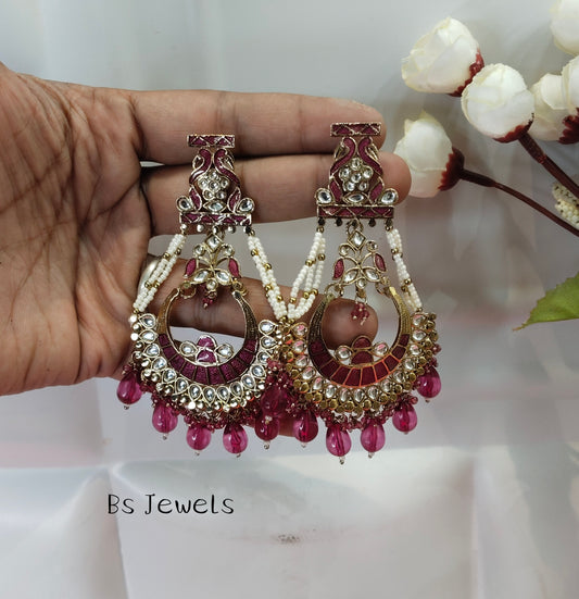 Majenta Kundan ChandBali Kriti Bollywood Earrings