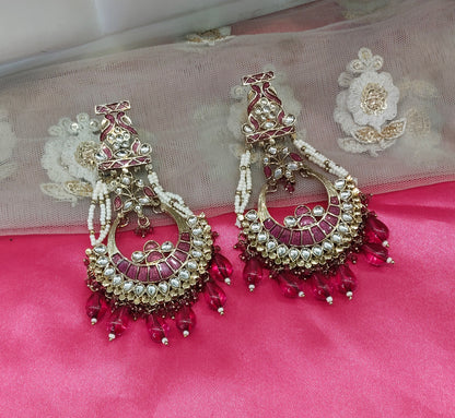 Majenta Kundan ChandBali Kriti Bollywood Earrings