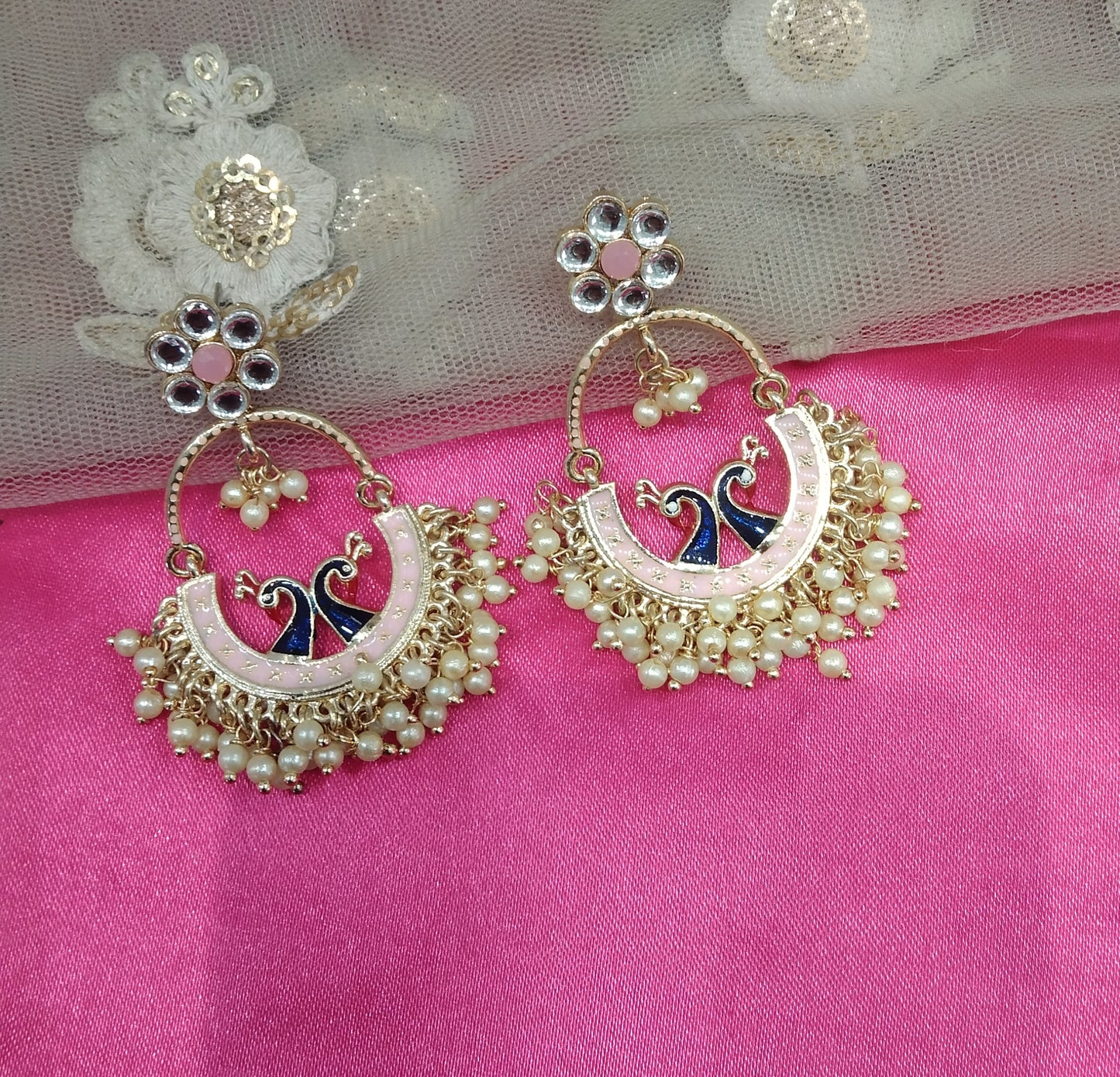 Pink Kundan Drive Bollywood Earrings