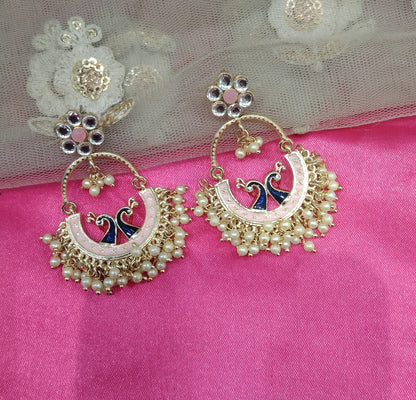 Pink Kundan Drive Bollywood Earrings