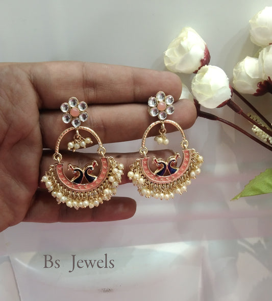 Peach  Kundan Drive Bollywood Earrings