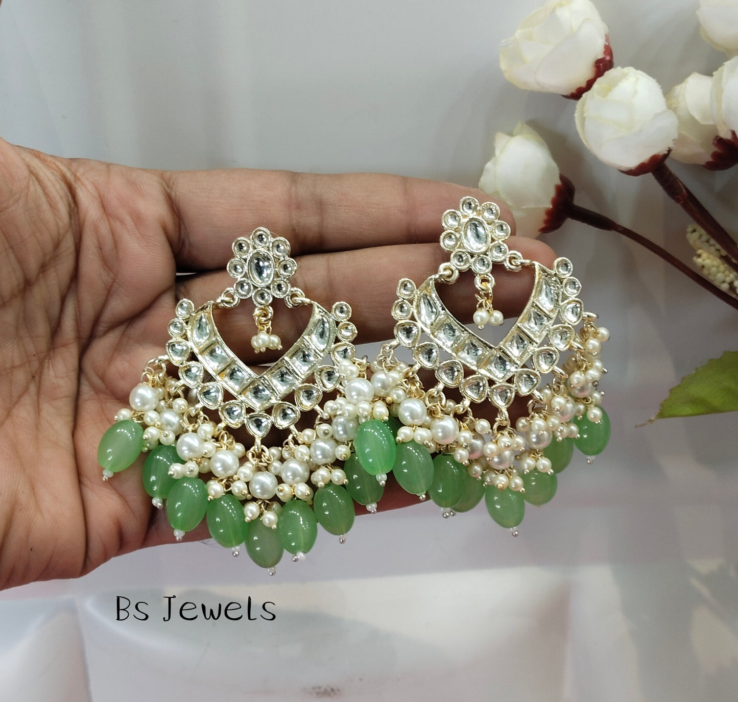 Pista Kundan Learn Bollywood Earrings
