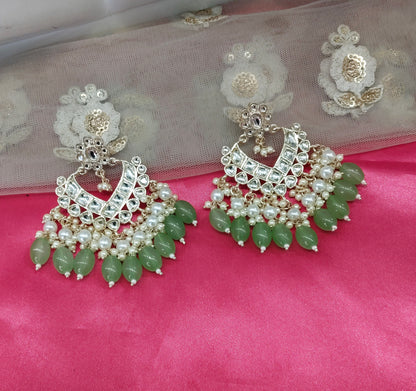 Pista Kundan Learn Bollywood Earrings