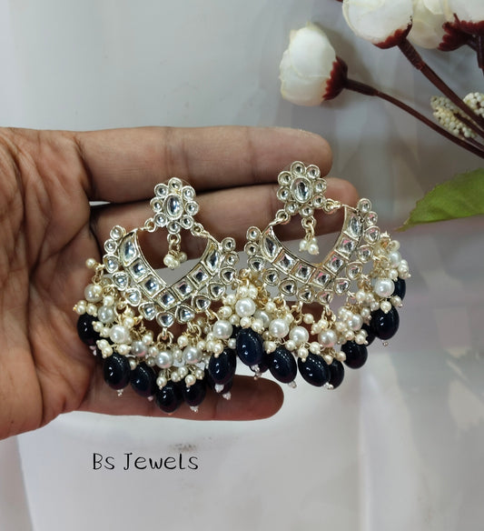Blue Kundan Learn Bollywood Earrings