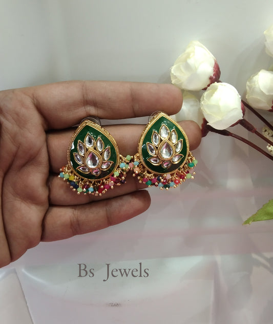 Green Kundan core Bollywood Earrings