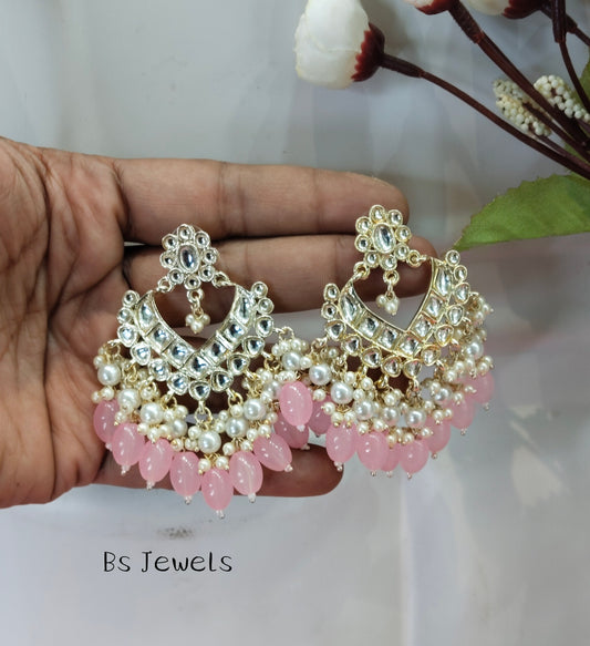 Pink Kundan Learn Bollywood Earrings