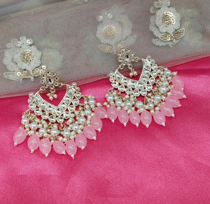Pink Kundan Learn Bollywood Earrings