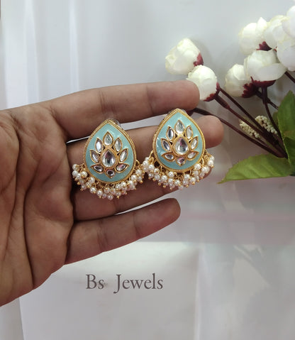 Sky Blue  Kundan core Bollywood Earrings