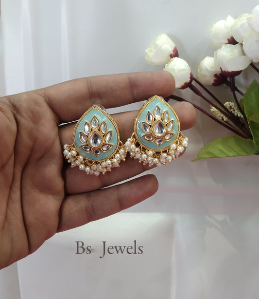 Sky Blue  Kundan core Bollywood Earrings