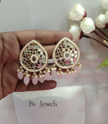 Pink Kundan Like Bollywood Earrings