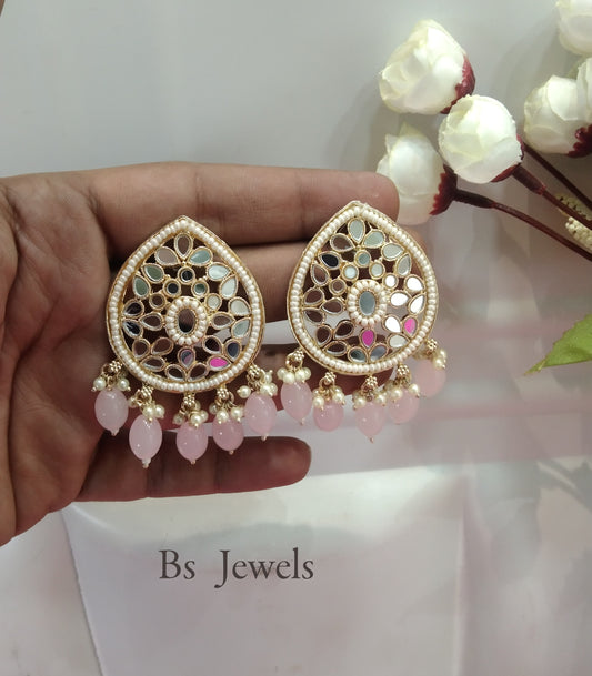 Pink Kundan Like Bollywood Earrings