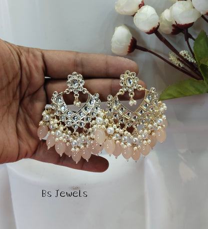 Peach Kundan Learn Bollywood Earrings