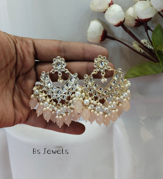Peach Kundan Learn Bollywood Earrings