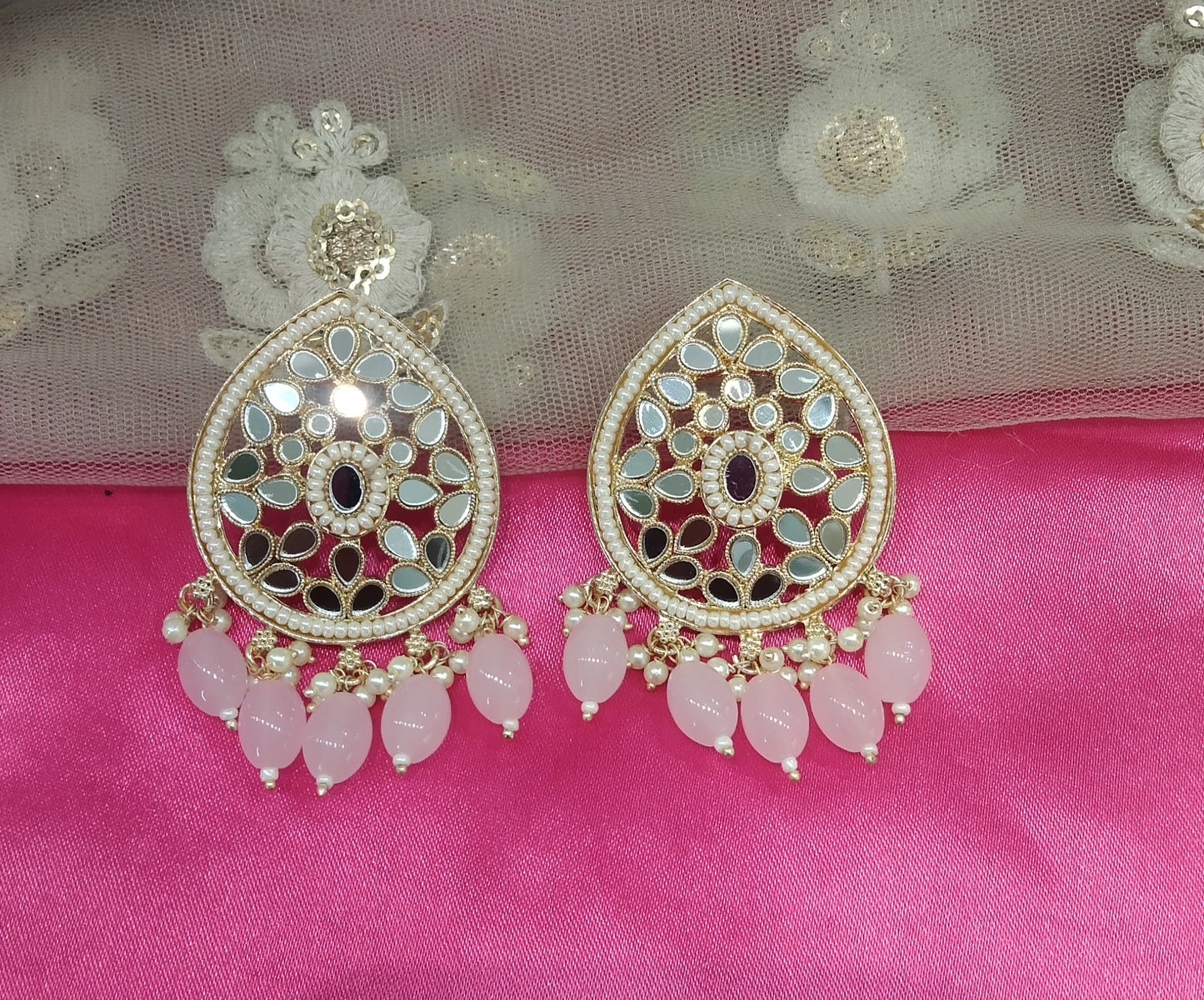 Pink Kundan Like Bollywood Earrings