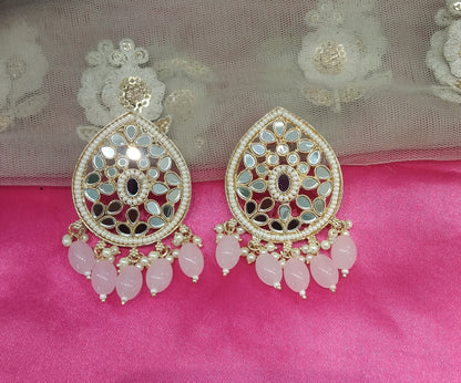 Pink Kundan Like Bollywood Earrings