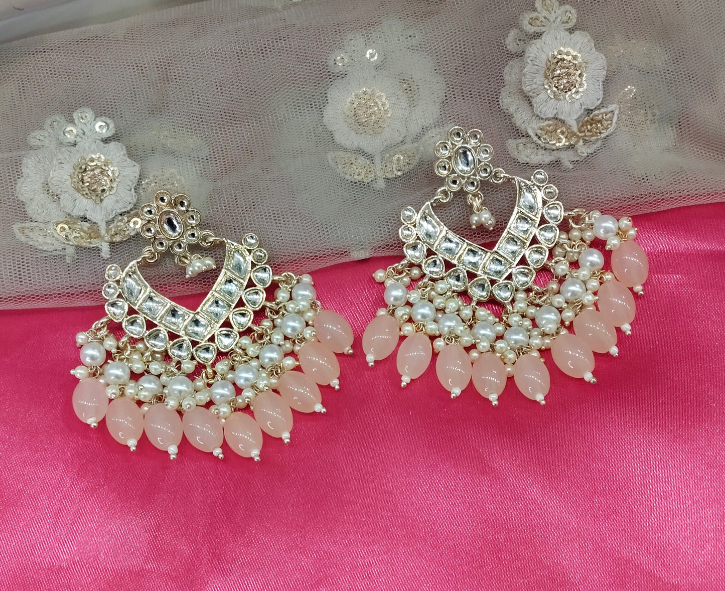 Peach Kundan Learn Bollywood Earrings