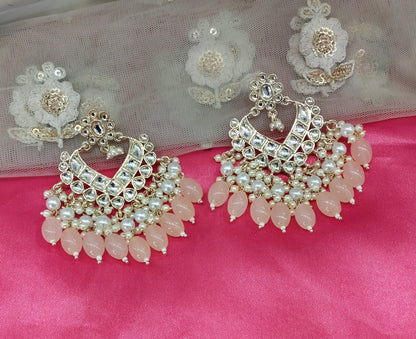 Peach Kundan Learn Bollywood Earrings
