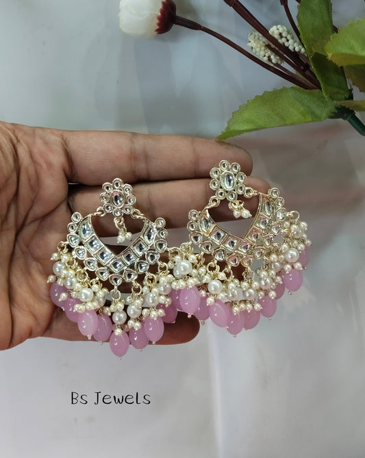 Lavender Kundan Learn Bollywood Earrings
