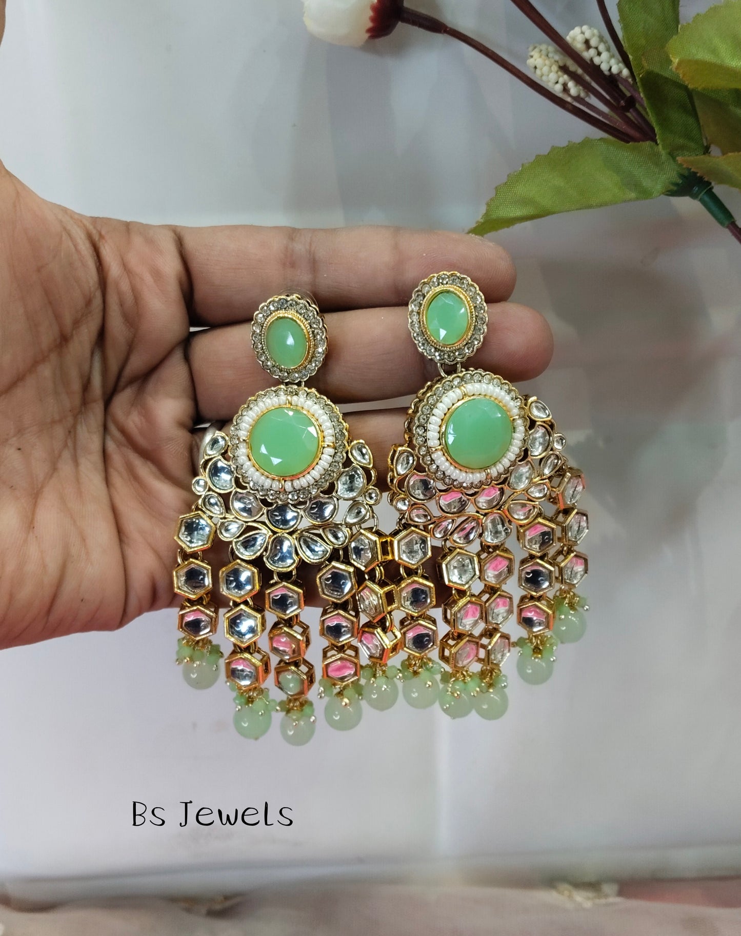 Pista Kundan Visit Bollywood Earrings