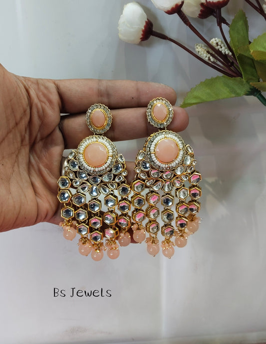 Peach Kundan Visit Bollywood Earrings