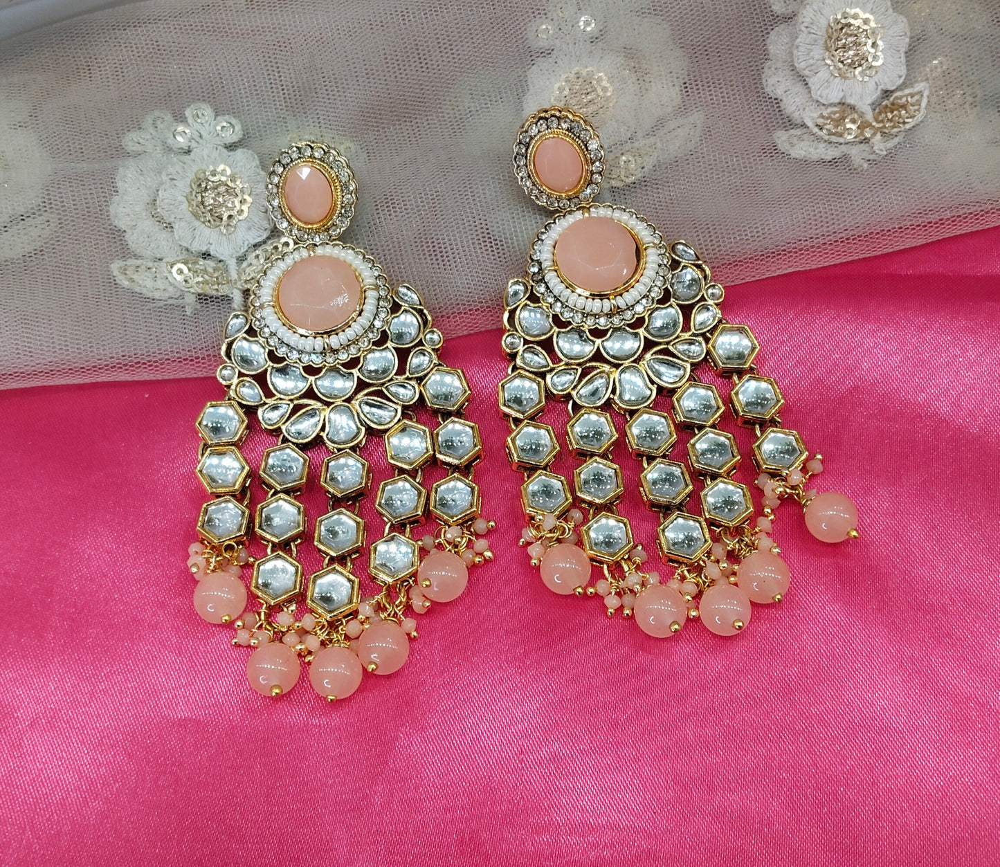 Peach Kundan Visit Bollywood Earrings