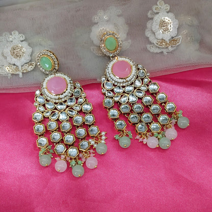 Mint Pink Kundan Visit Bollywood Earrings