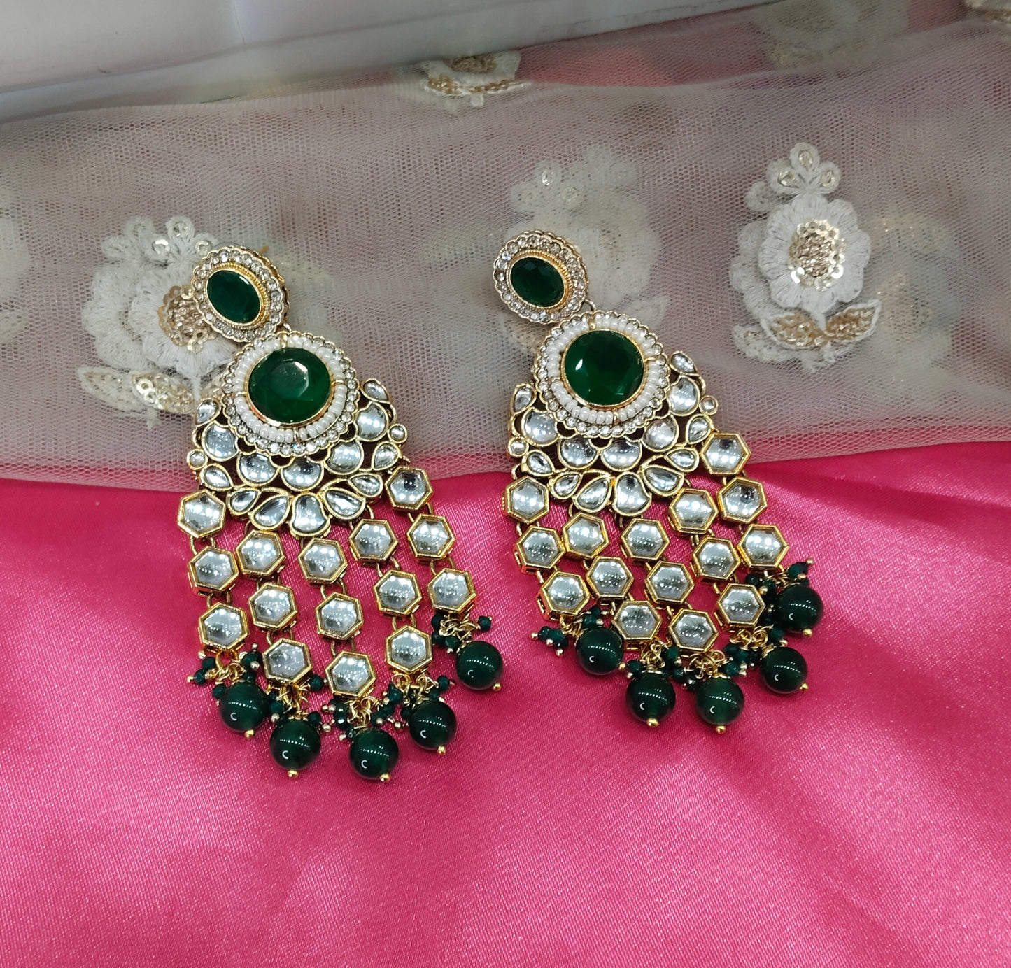 Green Kundan Visit Bollywood Earrings