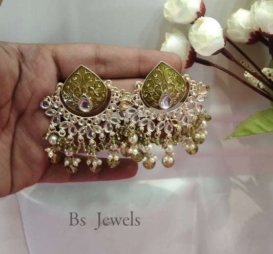 Mehndi Kundan Log Bollywood Earrings
