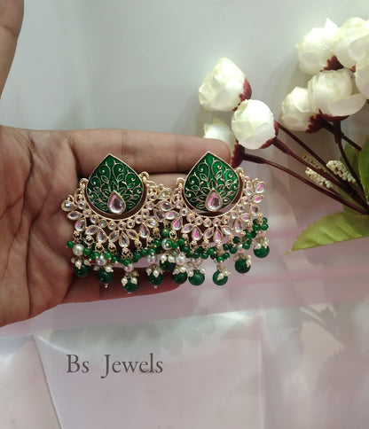 Green Kundan Log Bollywood Earrings