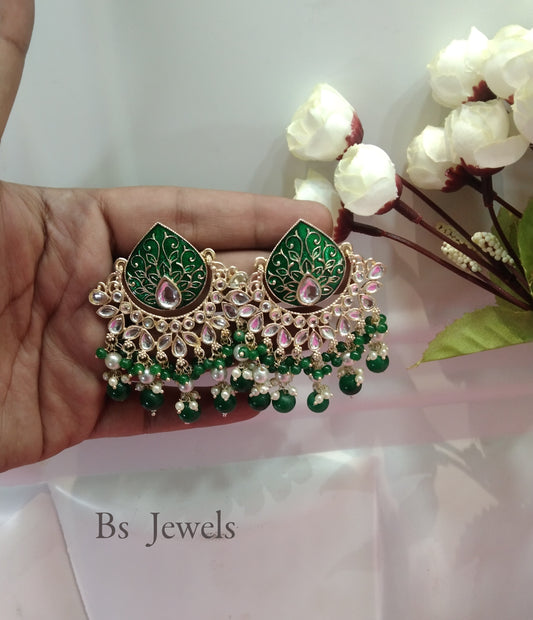 Green Kundan Log Bollywood Earrings