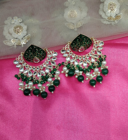 Green Kundan Log Bollywood Earrings