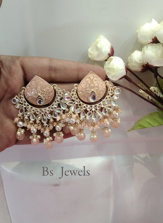Peach Kundan Log Bollywood Earrings