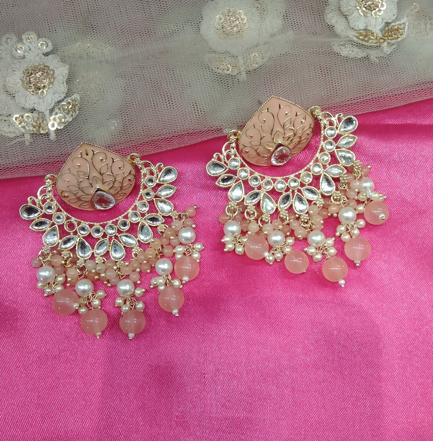 Peach Kundan Log Bollywood Earrings