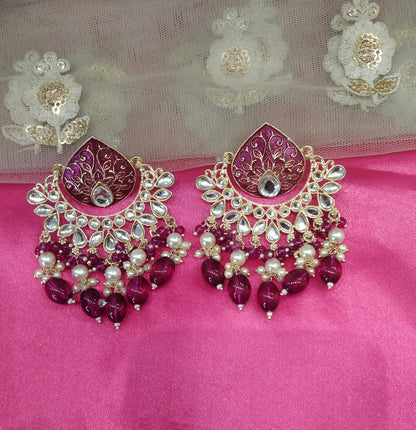 Purple Kundan Log Bollywood Earrings