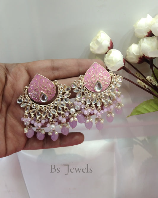 Lavender Kundan Log Bollywood Earrings