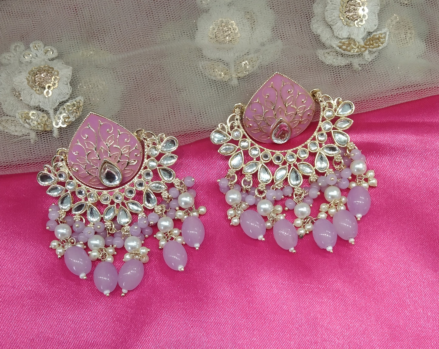 Lavender Kundan Log Bollywood Earrings