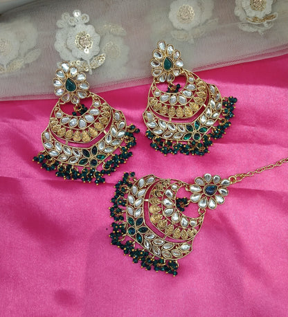 Green Kundan ChandBali Classes Bollywood Earrings