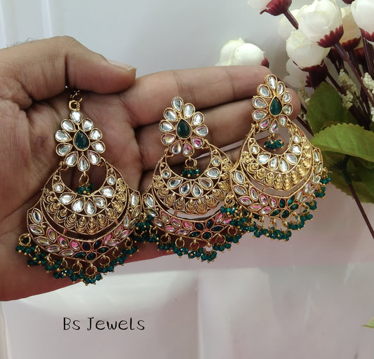 Green Kundan ChandBali Classes Bollywood Earrings