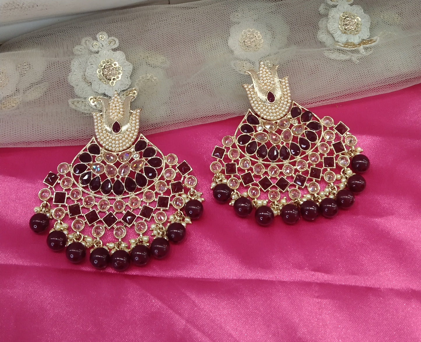 Maroon Situ Bollywood Earrings
