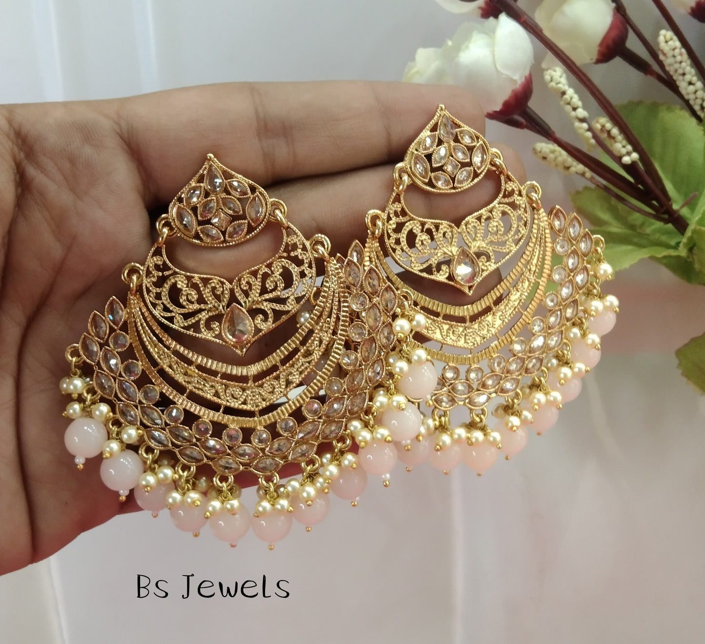 Pink Champagne Gold Situ Bollywood Earrings
