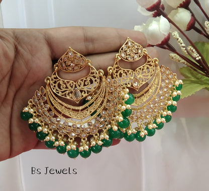 Green Champagne Gold Situ Bollywood Earrings