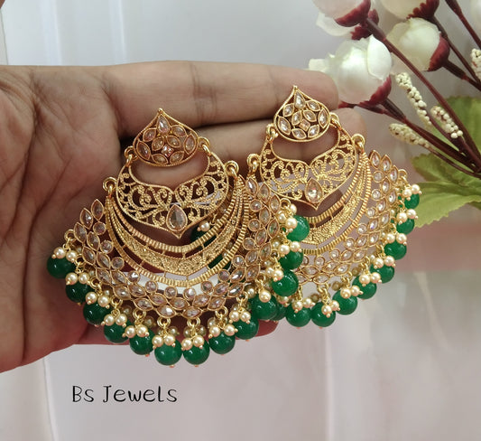 Green Champagne Gold Situ Bollywood Earrings