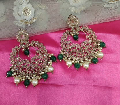 Green Champagne Gold Situ Bollywood Earrings