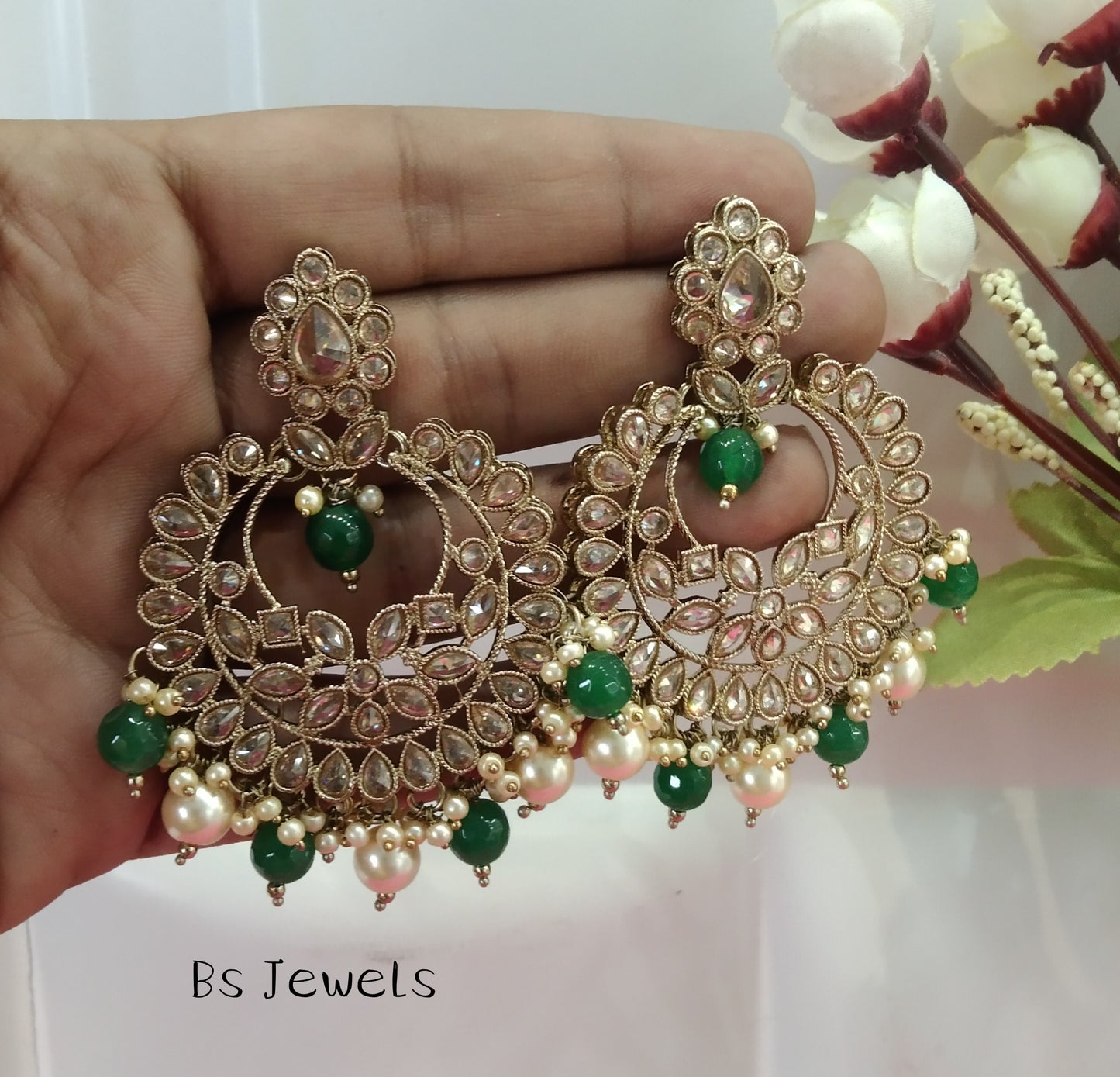 Green Champagne Gold Situ Bollywood Earrings