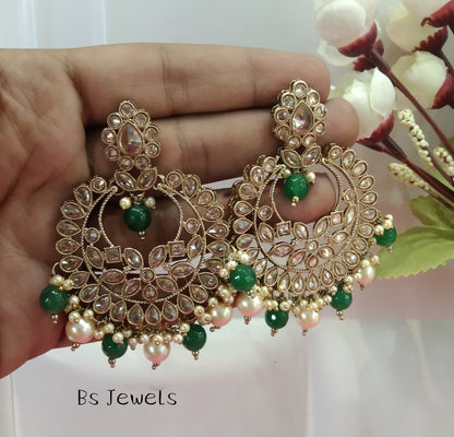 Green Champagne Gold Situ Bollywood Earrings