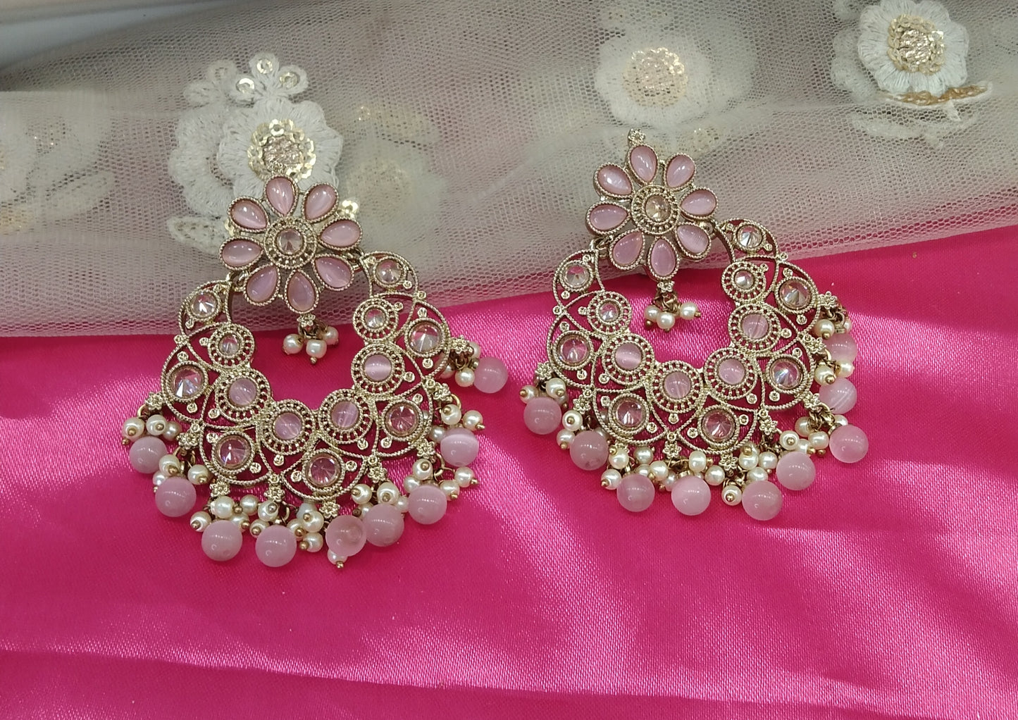 Pink Champagne Gold Milk Bollywood Earrings