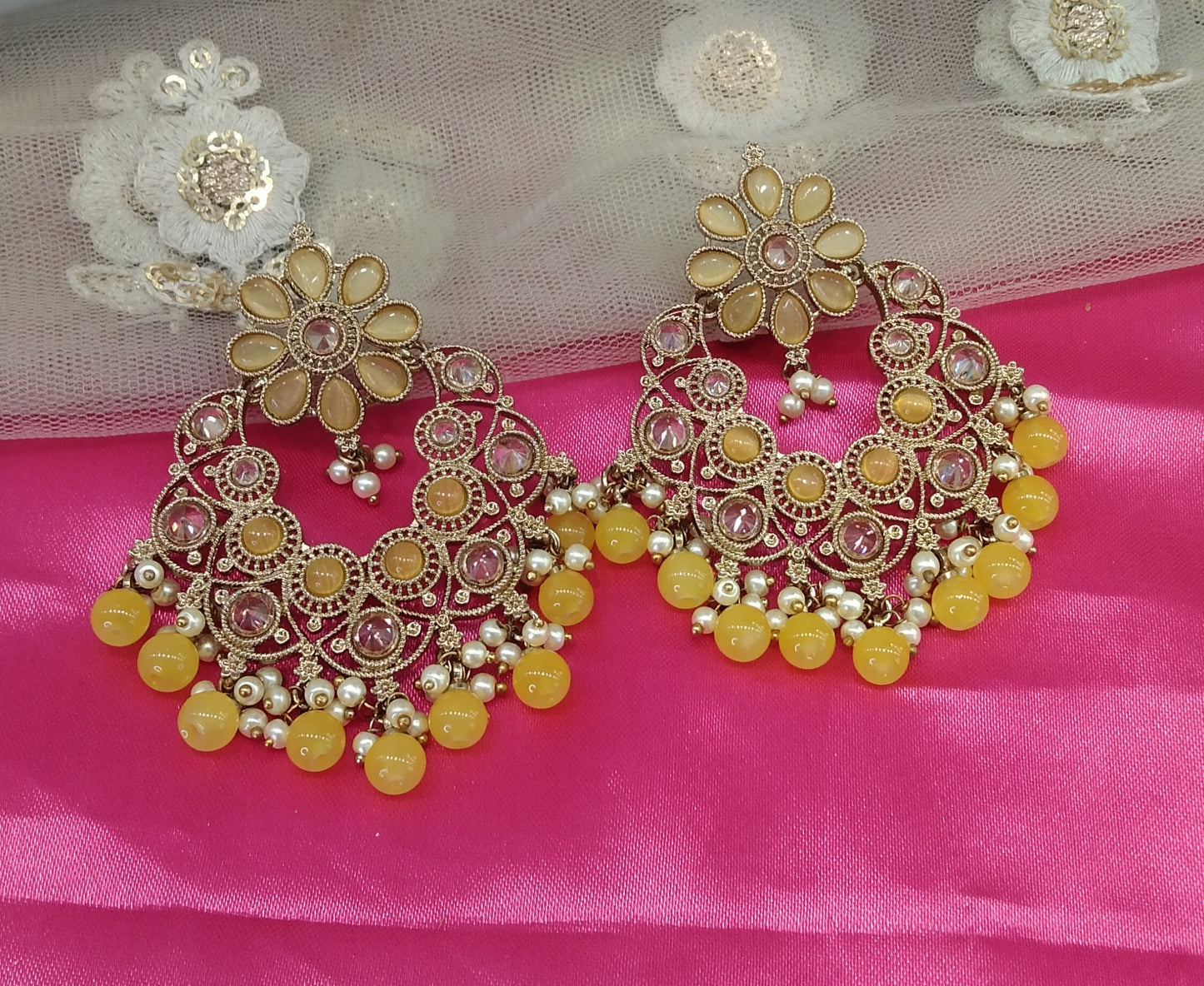 Yellow Champagne Gold Milk Bollywood Earrings