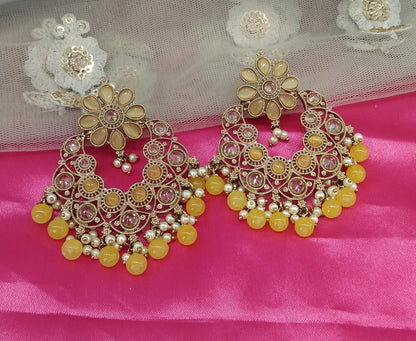 Yellow Champagne Gold Milk Bollywood Earrings