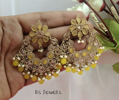 Yellow Champagne Gold Milk Bollywood Earrings