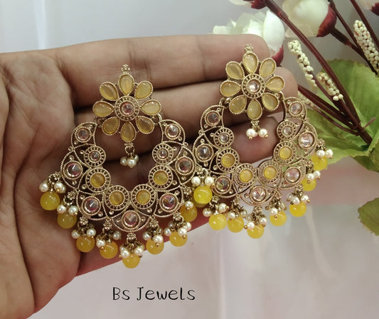 Yellow Champagne Gold Milk Bollywood Earrings